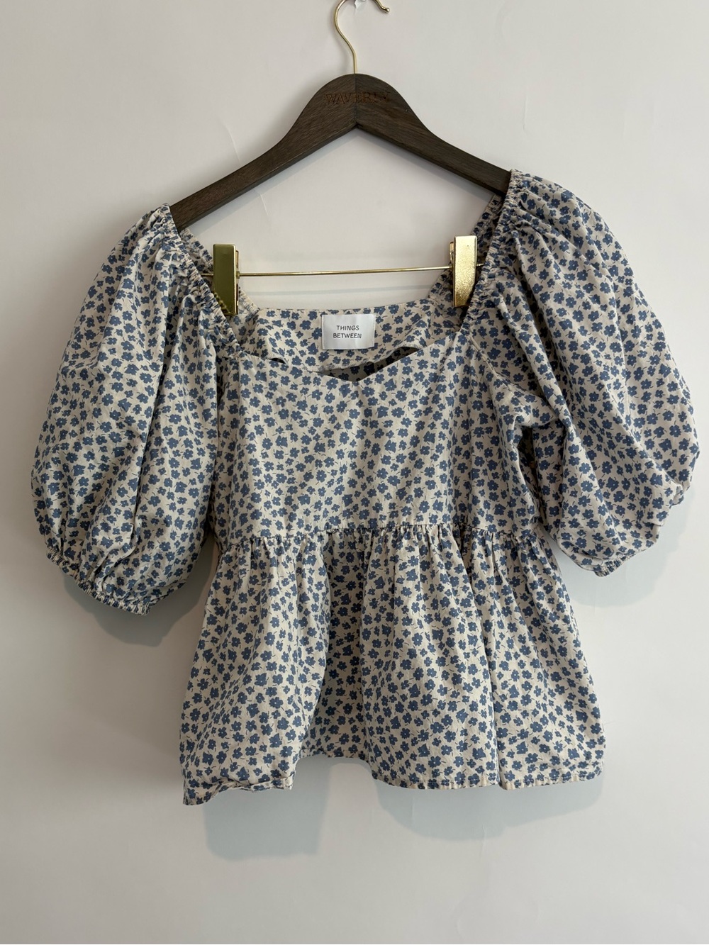 Things Between Floral Babydoll Peplum Top Puff Sleeve Cotton Blouse